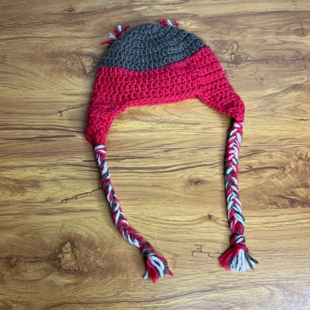 Crochet Owl Kids Beanie Winter Hat Braided Ties Warm‎ Knit Cap See Measurements